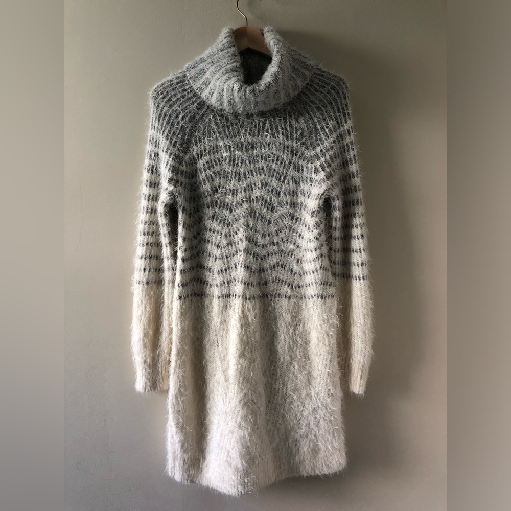 Anthropologie Gray and Cream Cowl Neck Sweater - Picture 1 of 15